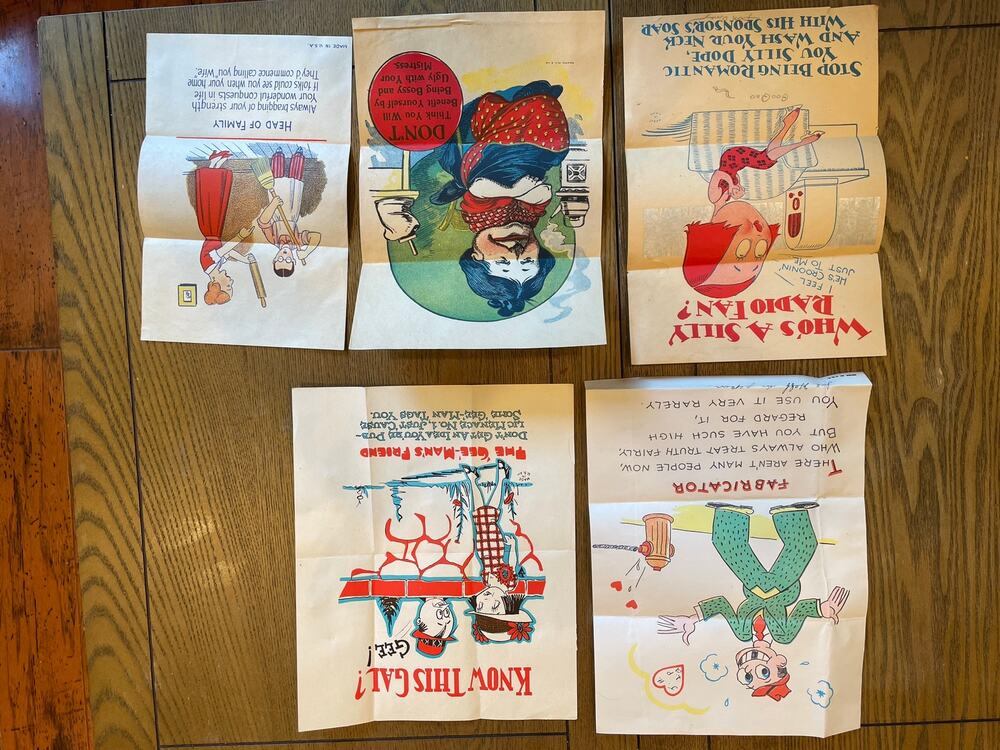Lot 5 Vintage 1930s Comic Valentines Oversized Fold-Out Novelty Humor USA